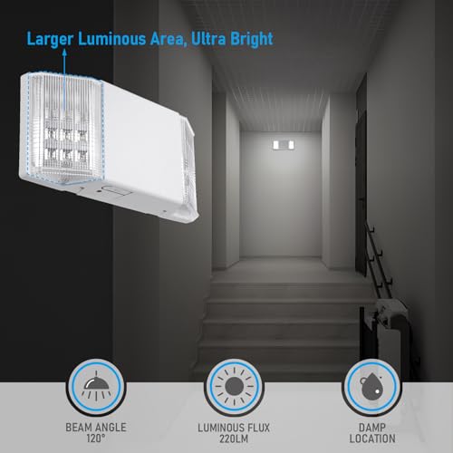 TORCHSTAR LED Emergency Lighting, Commercial Emergency Lights with Battery Backup, UL Listed, Two Square Heads, AC 120/277V, Hardwired Emergency Exit Light Fixtures for Business, Pack of 2 - Image 3