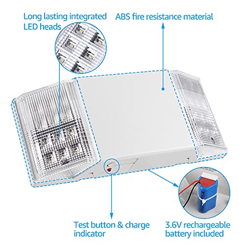 TORCHSTAR LED Emergency Lighting, Commercial Emergency Lights with Battery Backup, UL Listed, Two Square Heads, AC 120/277V, Hardwired Emergency Exit Light Fixtures for Business, Pack of 2 - Image 5