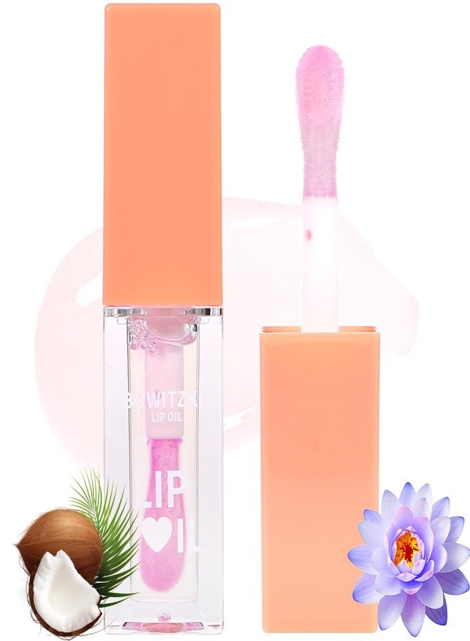 Bowitzki Hydrating Lip Oil Lip Gloss Glow Transparent Toot Tinted Nourishing Long Lasting Lip Balm Blue Lotus Extract Repairing Lightening Lip Lines (Coconut) - Image 1