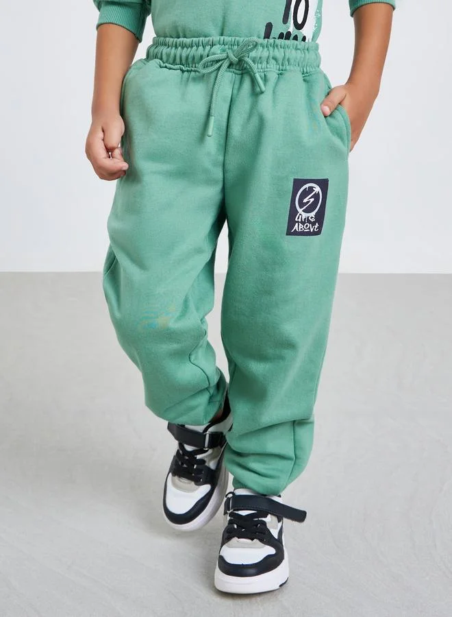 Styli Boys Green Placement Print Cotton Joggers