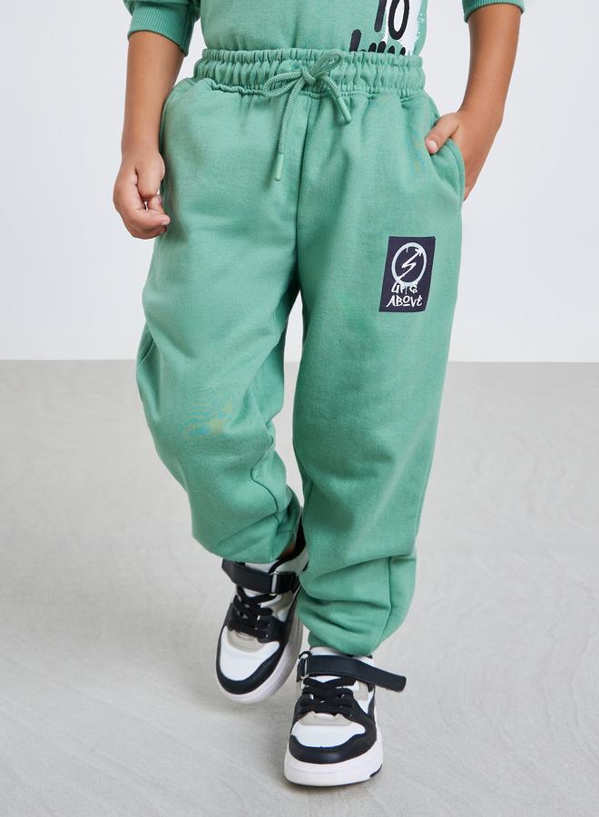 Styli Boys Green Placement Print Cotton Joggers - Image 1