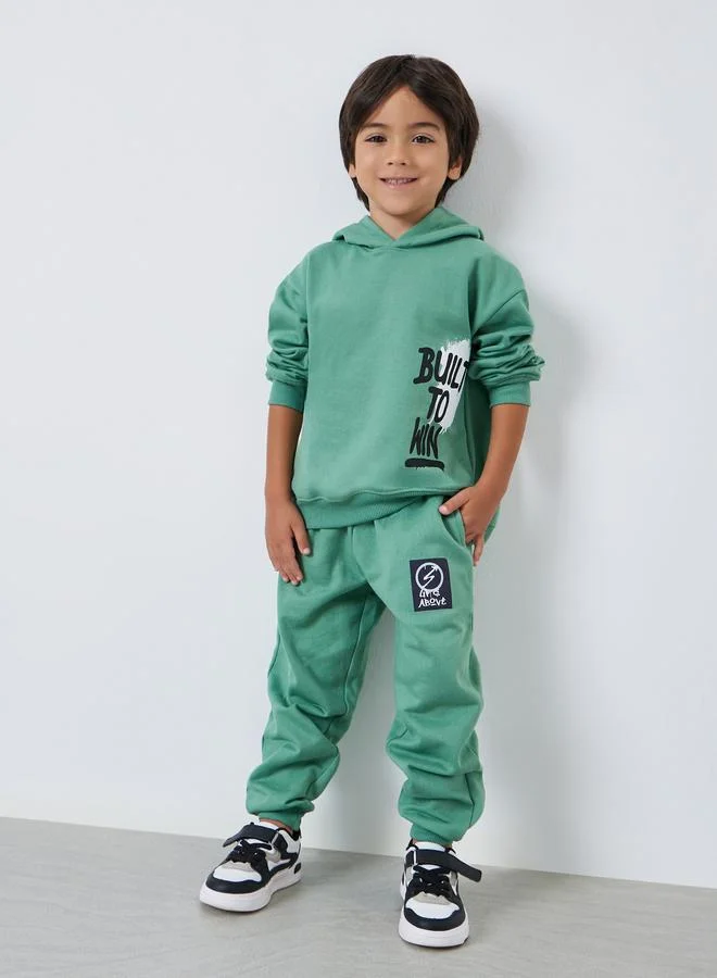 Styli Boys Green Placement Print Cotton Joggers