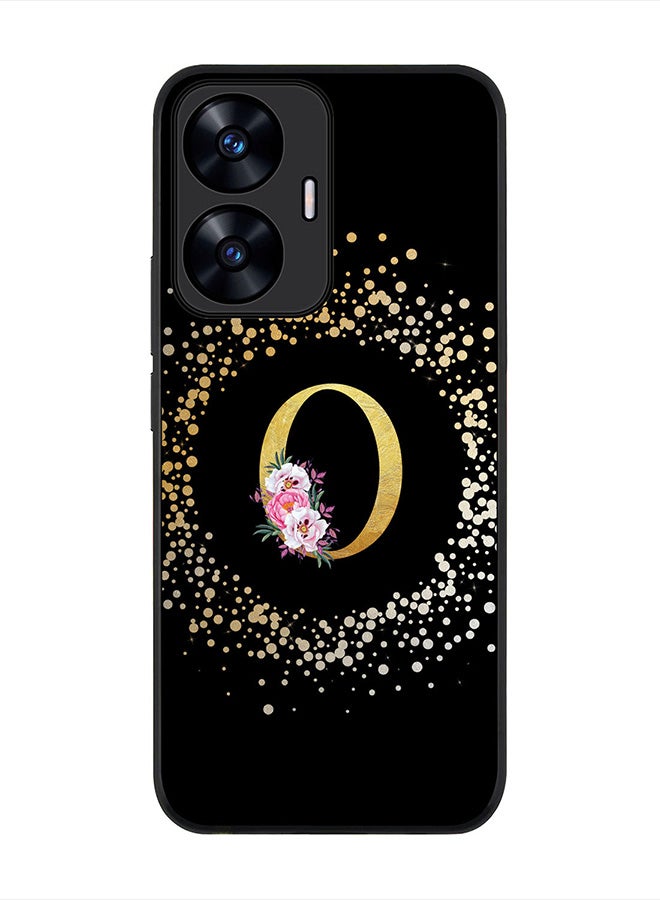 Stylizedd Cover for Realme C55 4G Case , Rugged Black Slim fit Thin Protective Phone Cases -  Custom Monogram Initial Letter Floral Pattern Alphabet - O (Black) - Image 1