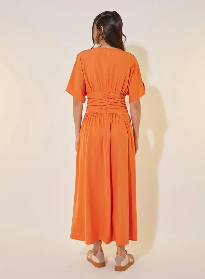 تايك تو Orange Waist Tie Dress