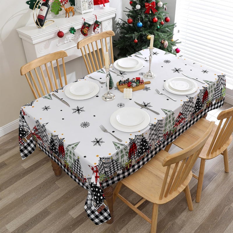 Mantel de Navidad de 152 x 220 cm (60 x 84 pulgadas) para mesas rectangulares, decoración navideña de cuadros de búfalo negro, resistente al agua, decoración de fiesta de árbol de Navidad - Image 3