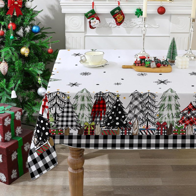 Mantel de Navidad de 152 x 220 cm (60 x 84 pulgadas) para mesas rectangulares, decoración navideña de cuadros de búfalo negro, resistente al agua, decoración de fiesta de árbol de Navidad - Image 2