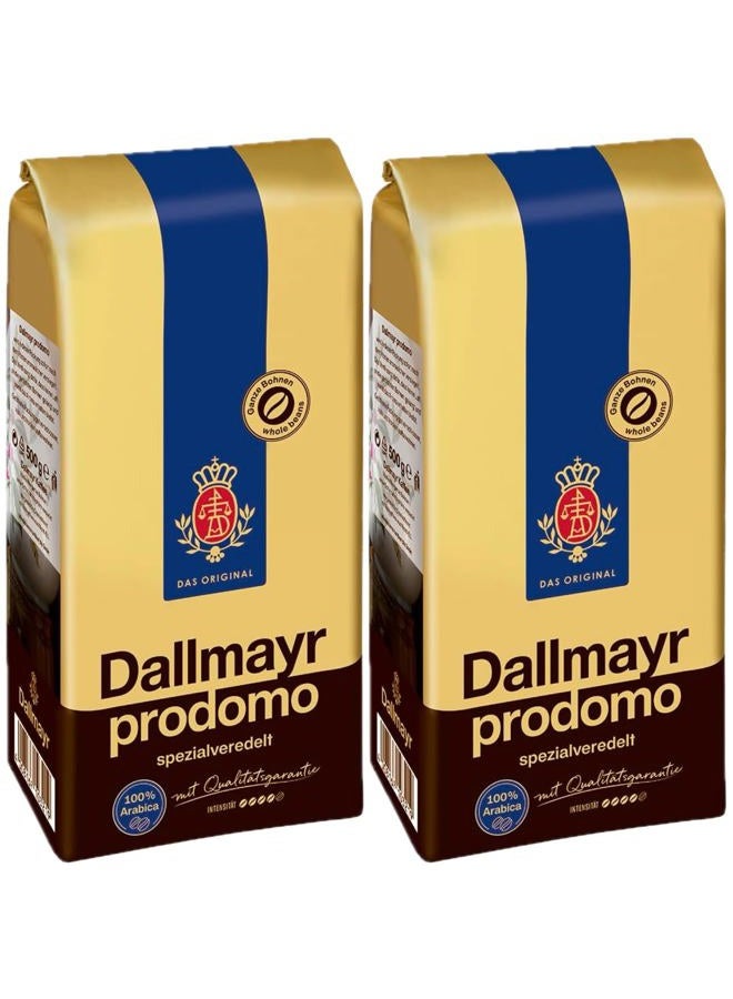 Dallmayr Gourmet Coffee, Prodomo (Whole Bean), 500g Vacuum Packs (Pack of 2) - Image 1