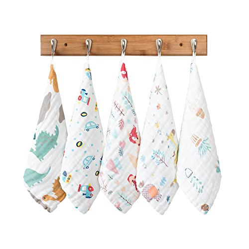 wolpin Baby Towel for New Born Hosiery Cotton Cloth Premium Bath Towel Washcloth for Infants, Washable, Reusable, Absorbent, Extra Soft Face Towels for Babies/Toddlers, Cartoon Print, (Pack of 5 Pcs) - Image 2