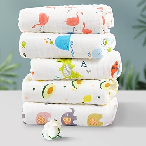 wolpin Baby Towel for New Born Hosiery Cotton Cloth Premium Bath Towel Washcloth for Infants, Washable, Reusable, Absorbent, Extra Soft Face Towels for Babies/Toddlers, Cartoon Print, (Pack of 5 Pcs) - Image 4