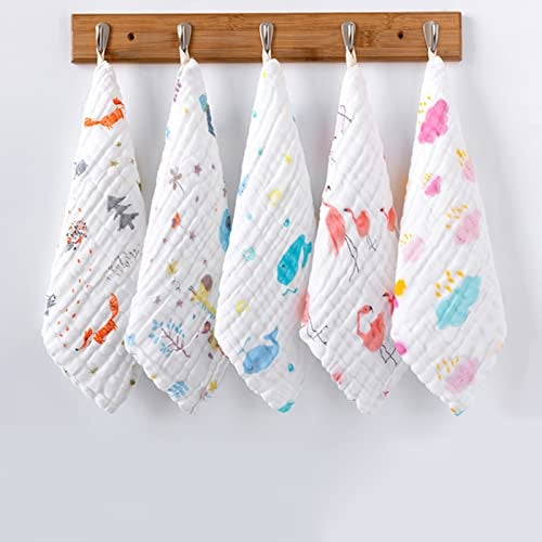 wolpin Baby Towel for New Born Hosiery Cotton Cloth Premium Bath Towel Washcloth for Infants, Washable, Reusable, Absorbent, Extra Soft Face Towels for Babies/Toddlers, Cartoon Print, (Pack of 5 Pcs) - Image 1