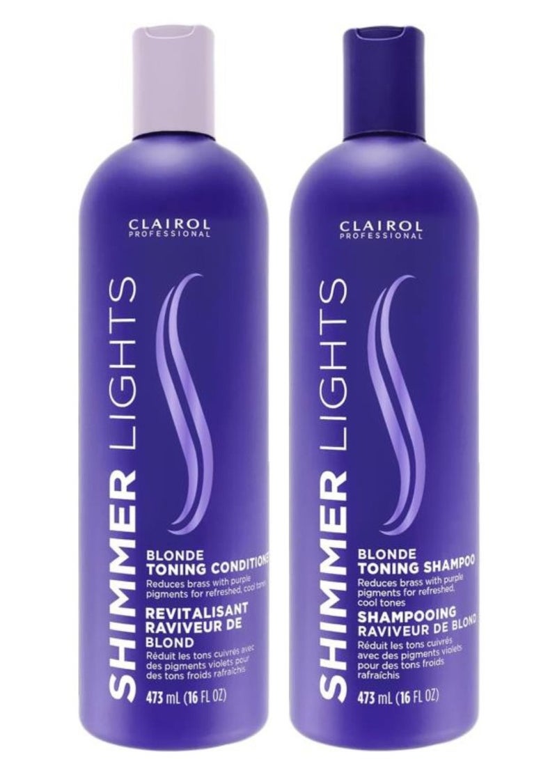 Clairol Professional Shimmer Lights Shampoo and Conditioner for Blonde and Silver Hair, 16 fl oz each - Image 1