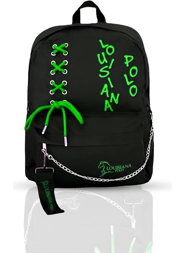 Louisiana Polo Laptop Compartment School Bag Black Green 1141  - Image 1