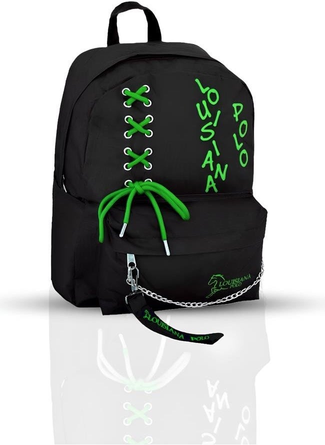Louisiana Polo Laptop Compartment School Bag Black Green 1141  - Image 4