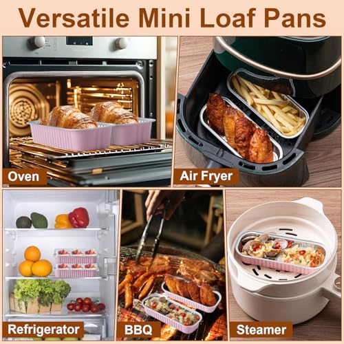 Husfunov Mini Cake Pans with Lids and Spoons, Small Aluminum Foil Loaf Pans, Rectangular Baking Containers for Party and Picnics, 25 Pack, 6.8oz (Pink) - Image 4
