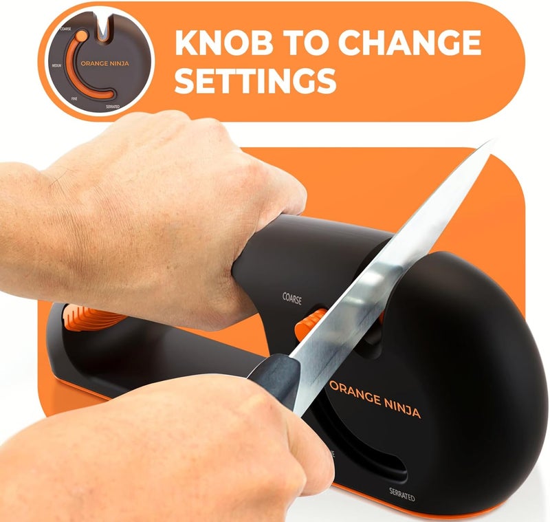 Sharp Pebble Orange Ninja 4-Stage Knife Sharpener & Serrated Knife Sharpener– Repairs, Sharpens & Polishes Blades with Ergonomic Non-Slip Grip - Image 3