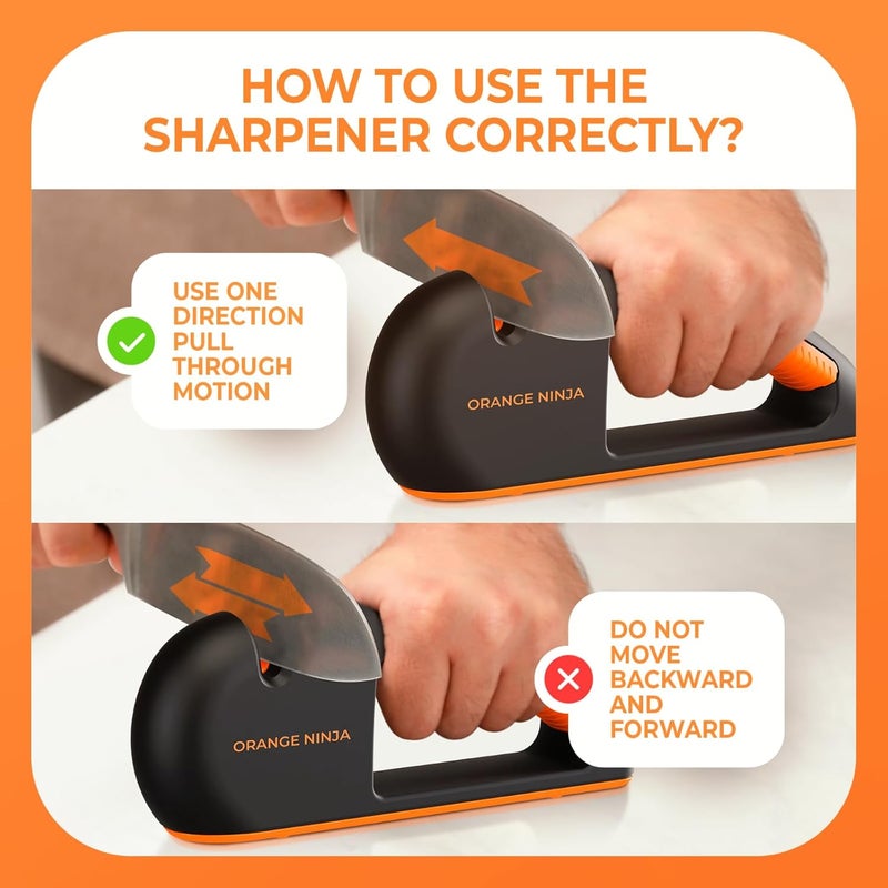 Sharp Pebble Orange Ninja 4-Stage Knife Sharpener & Serrated Knife Sharpener– Repairs, Sharpens & Polishes Blades with Ergonomic Non-Slip Grip - Image 4