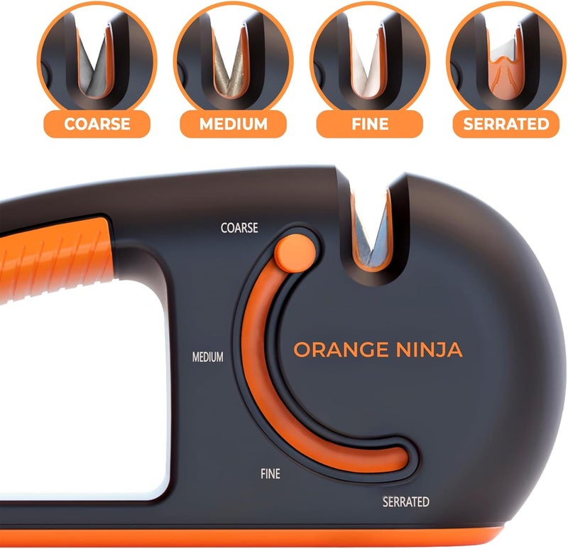 Sharp Pebble Orange Ninja 4-Stage Knife Sharpener & Serrated Knife Sharpener– Repairs, Sharpens & Polishes Blades with Ergonomic Non-Slip Grip - Image 2