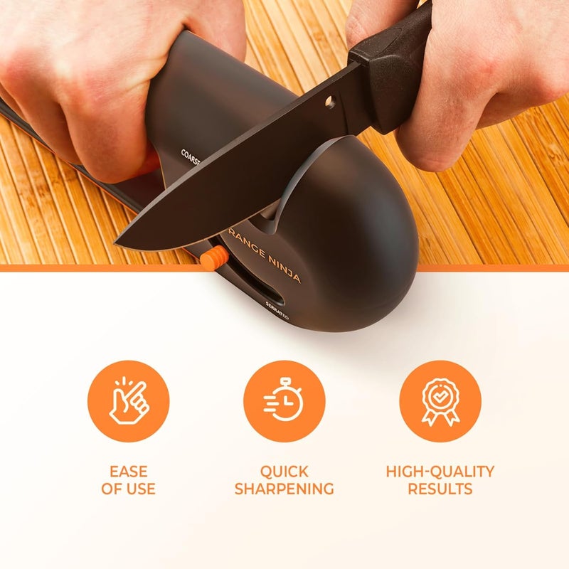Sharp Pebble Orange Ninja 4-Stage Knife Sharpener & Serrated Knife Sharpener– Repairs, Sharpens & Polishes Blades with Ergonomic Non-Slip Grip - Image 5