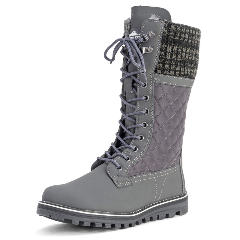 POLAR Womens Winter Thermal Snow Outdoor Warm Mid Calf Waterproof Durable Boot - Gray - US7/EU38 - YC0378 - Image 1