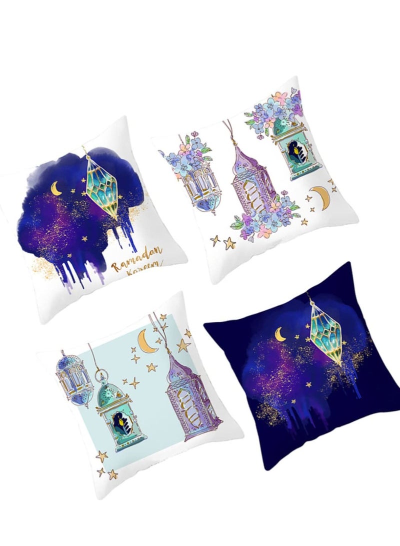 KASTWAVE Square Throw Pillow Covers, Ramadan Moon Lantern Pattern Pillow Case, for Sofa Garden, Terrace, Eid Mubarak Decoration Bench Home Bed Decorative Cushion Cover -Set of 4 (No Inserts) - Image 5