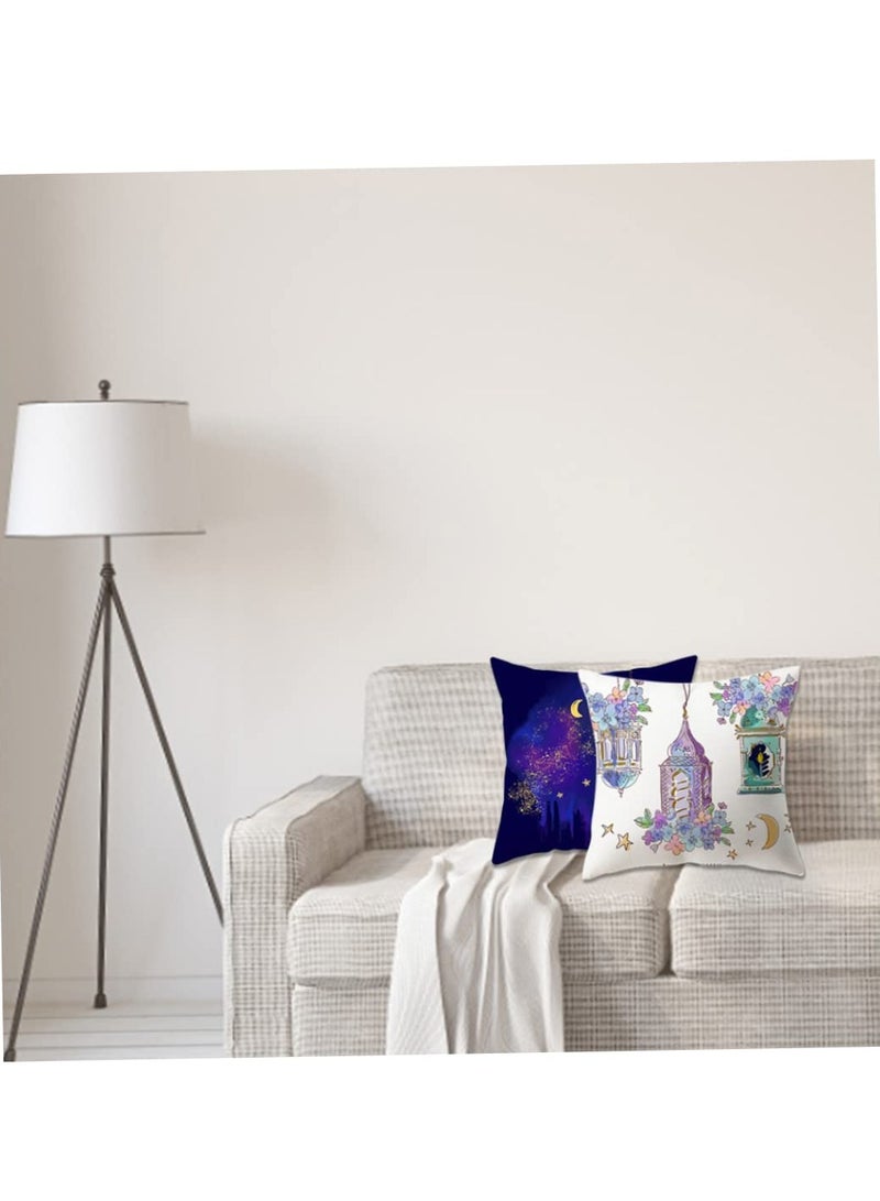 KASTWAVE Square Throw Pillow Covers, Ramadan Moon Lantern Pattern Pillow Case, for Sofa Garden, Terrace, Eid Mubarak Decoration Bench Home Bed Decorative Cushion Cover -Set of 4 (No Inserts) - Image 2