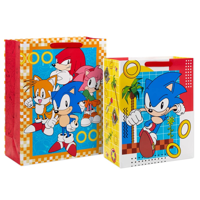 Hallmark Sonic the Hedgehog Gift Bags for Kids, Gamers (2 Bags: 1 Large 13", 1 Extra Large 15") for Birthdays, Back to School, Christmas - Image 1