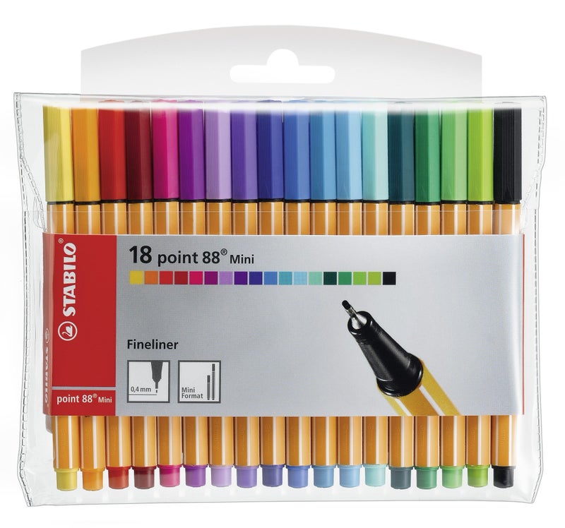 STABILO STABILO Fineliner point 88 MINI  Wallet of 18  Assorted Colors 