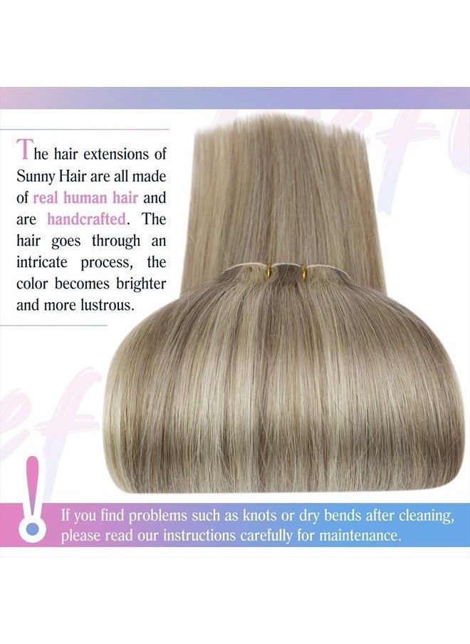 Sunny Hair Sunny Sew in Hair Extensions Real Human Hair Blonde Highlights 18inch 100g Weft Hair Extensions Human Hair Dark Ash Blonde Mix Golden Blonde Human Hair Extensions Sew in Weft Human Hair Bundles  - Image 3