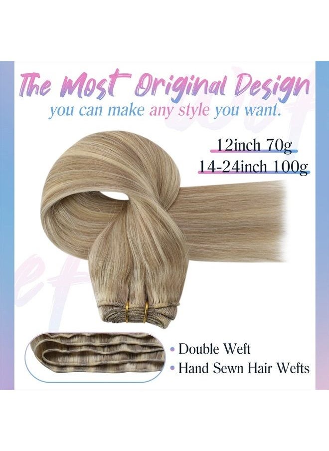 Sunny Hair Sunny Sew in Hair Extensions Real Human Hair Blonde Highlights 18inch 100g Weft Hair Extensions Human Hair Dark Ash Blonde Mix Golden Blonde Human Hair Extensions Sew in Weft Human Hair Bundles  - Image 2