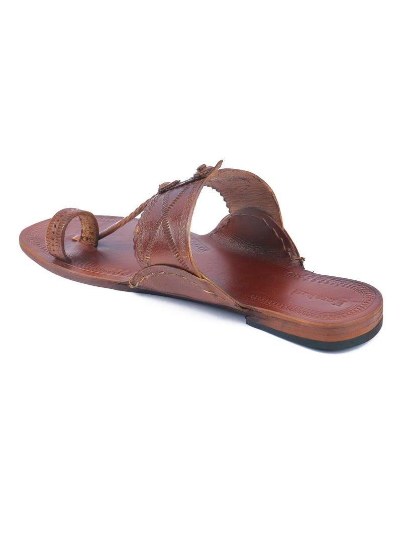 KORAKARI Men's Kolhapuri Chappal Tan Handcrafted Sandal Smooth and Comfortable Flip Flops Slipper Stylish Anti Slip Design Genuine Leather Traditional Footwear (UK-08) - Image 3