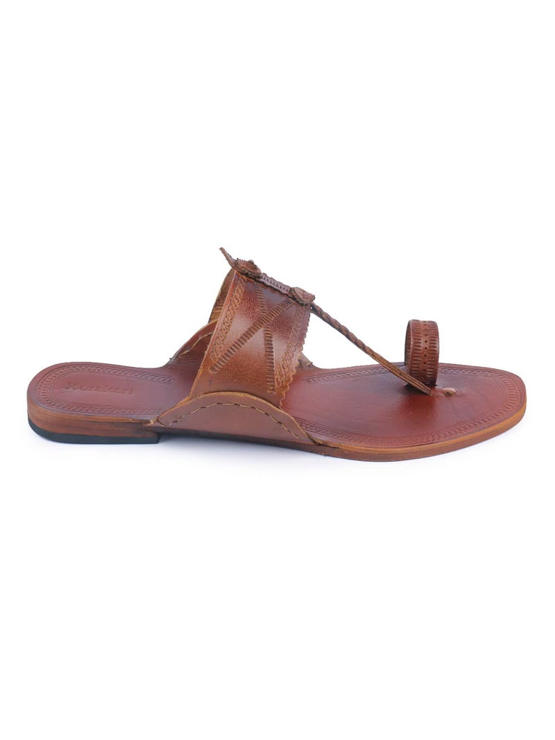 KORAKARI Men's Kolhapuri Chappal Tan Handcrafted Sandal Smooth and Comfortable Flip Flops Slipper Stylish Anti Slip Design Genuine Leather Traditional Footwear (UK-08) - Image 2