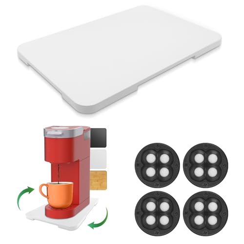 GIASSVIO 360° Rolling Tray Bamboo Appliance Slider, Appliance Sliders for Kitchen Appliances Sliding Tray for Coffee Maker Appliances Mat Easily from Under The Cabinet White(13.9"×9.4") - Image 1