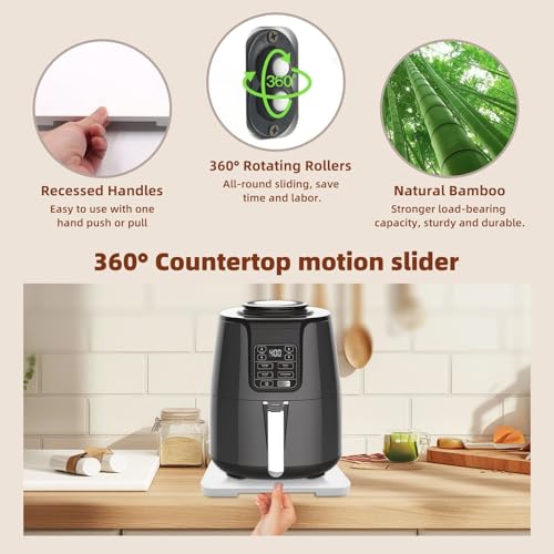 GIASSVIO 360° Rolling Tray Bamboo Appliance Slider, Appliance Sliders for Kitchen Appliances Sliding Tray for Coffee Maker Appliances Mat Easily from Under The Cabinet White(13.9"×9.4") - Image 4