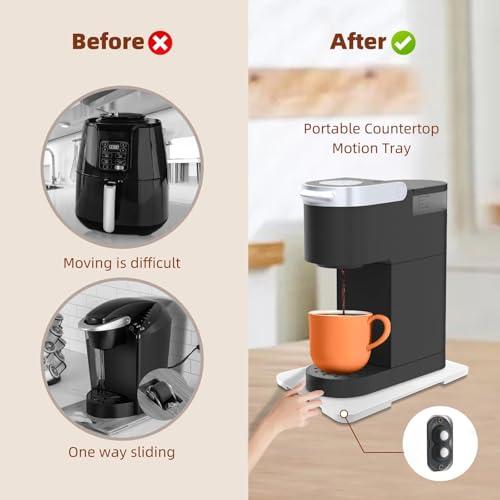 GIASSVIO 360° Rolling Tray Bamboo Appliance Slider, Appliance Sliders for Kitchen Appliances Sliding Tray for Coffee Maker Appliances Mat Easily from Under The Cabinet White(13.9"×9.4") - Image 3