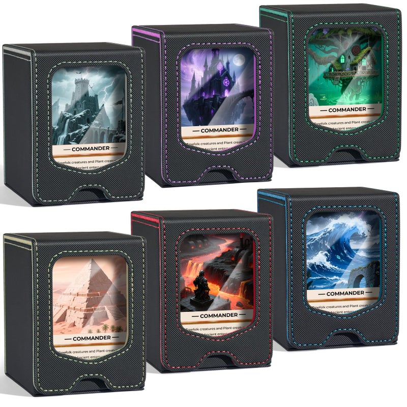 Fabmaker 6 Pack Deck Box Compatible with MTG Commander, (patent Pending) Magnetic Trading Card Storage Box with Commander, Fits 100 Double-Sleeved Cards, Card Box Compatible with Magic the Gathering - Image 1