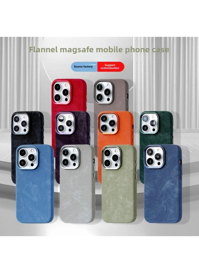 Generic - Apple 16PRO Phone Case For Couple Flannel Magsafe Magnetic Protective Case IP14 Skin Sense 15 Light Luxury-Color:7 Orange-Applicable Model:iphone15PRO - Image 1