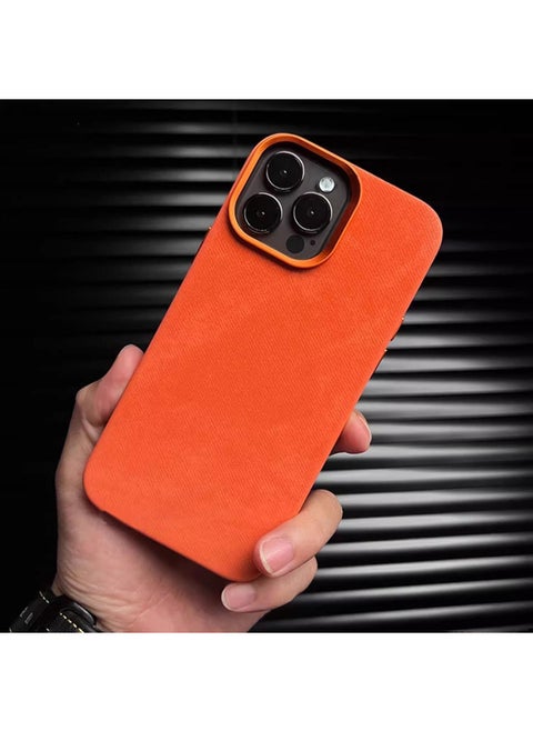 Apple 16PRO Phone Case For Couple Flannel Magsafe Magnetic Protective Case IP14 Skin Sense 15 Light Luxury-Color:7 Orange-Applicable Model:iphone15PRO