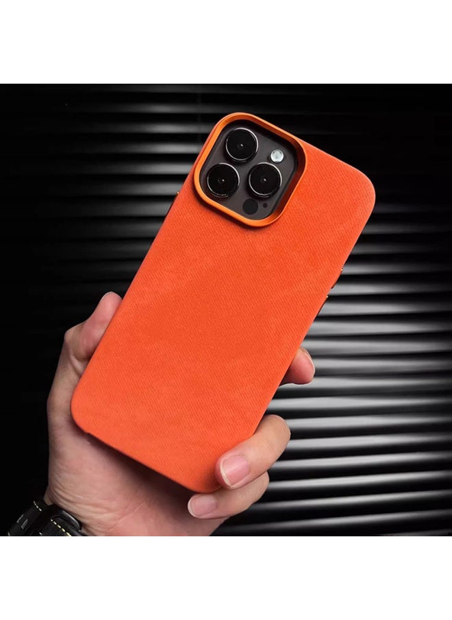 Generic - Apple 16PRO Phone Case For Couple Flannel Magsafe Magnetic Protective Case IP14 Skin Sense 15 Light Luxury-Color:7 Orange-Applicable Model:iphone15PRO - Image 1