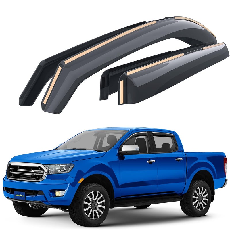 Goodyear Shatterproof inChannel Window Deflectors for Ford Ranger 20192023 SuperCrew Rain Guards Window Visors for Cars Vent Deflector Car Accessories 4 pcs GY003449LP