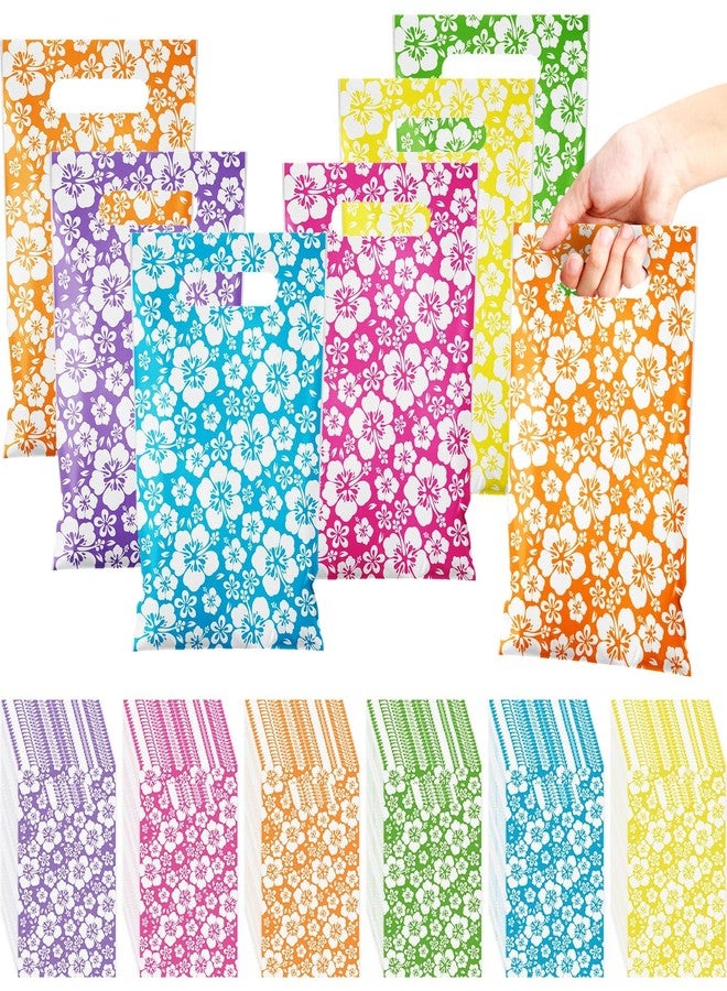 Kolldenn 120 Pcs Plastic Hibicus Gift Bags Bulk Hawaiian Candy Goodie Treat Bags with Handle for Summer Party Favor Supplies Decoration - Image 1