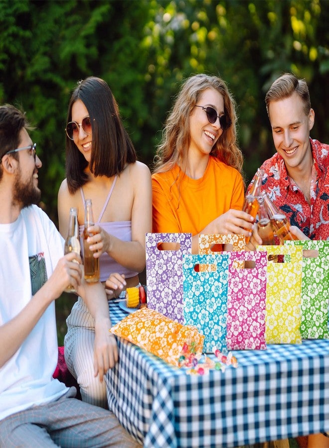 Kolldenn 120 Pcs Plastic Hibicus Gift Bags Bulk Hawaiian Candy Goodie Treat Bags with Handle for Summer Party Favor Supplies Decoration - Image 2