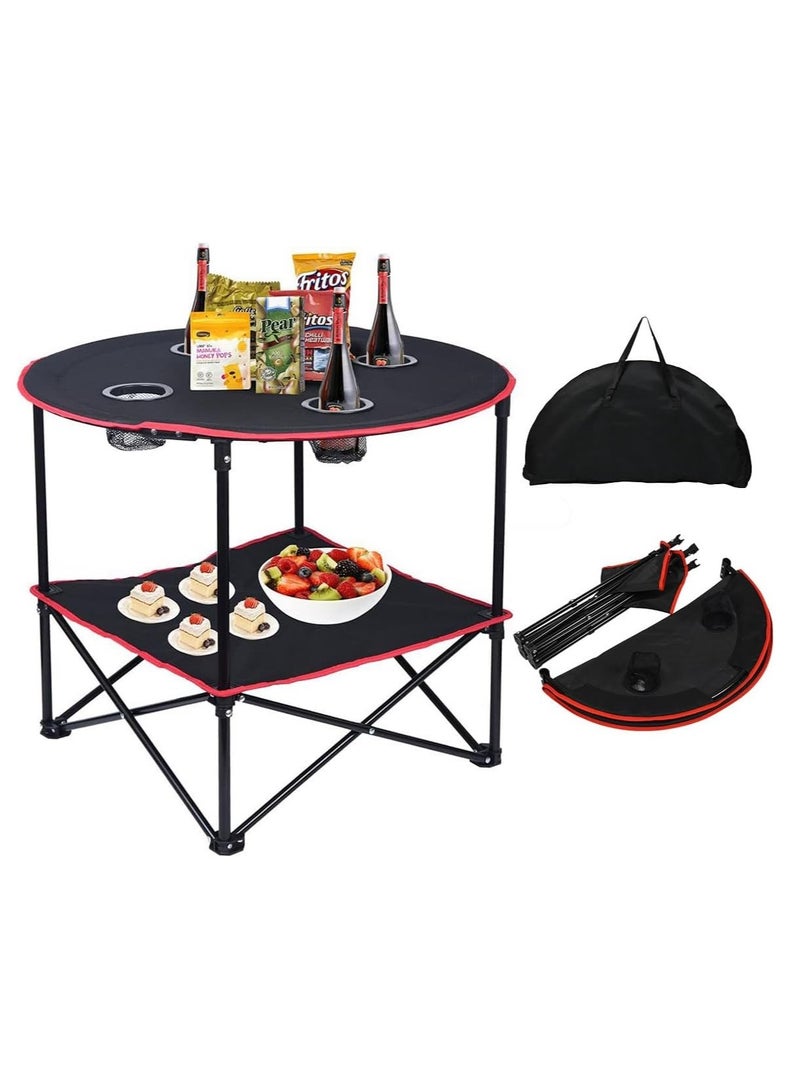 ECVV® Round Portable Camping Table(72.8×50.8×61.9cm) with Carrying Bag & 4 Cup Holders - Lightweight Folding Picnic Table for Camping, Hiking, Tailgating - Image 1