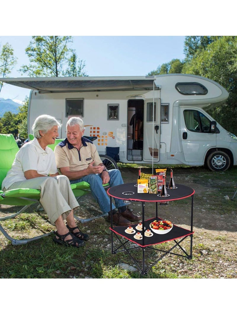 ECVV® Round Portable Camping Table(72.8×50.8×61.9cm) with Carrying Bag & 4 Cup Holders - Lightweight Folding Picnic Table for Camping, Hiking, Tailgating - Image 2