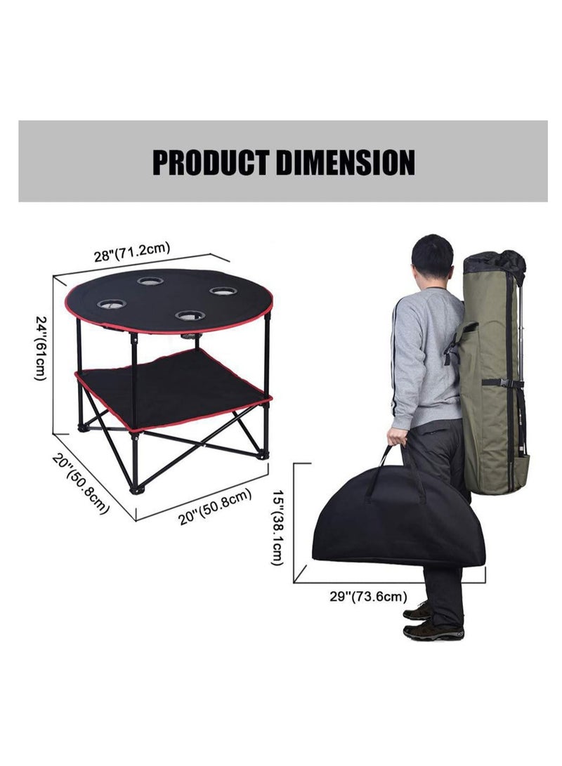 ECVV® Round Portable Camping Table(72.8×50.8×61.9cm) with Carrying Bag & 4 Cup Holders - Lightweight Folding Picnic Table for Camping, Hiking, Tailgating - Image 3