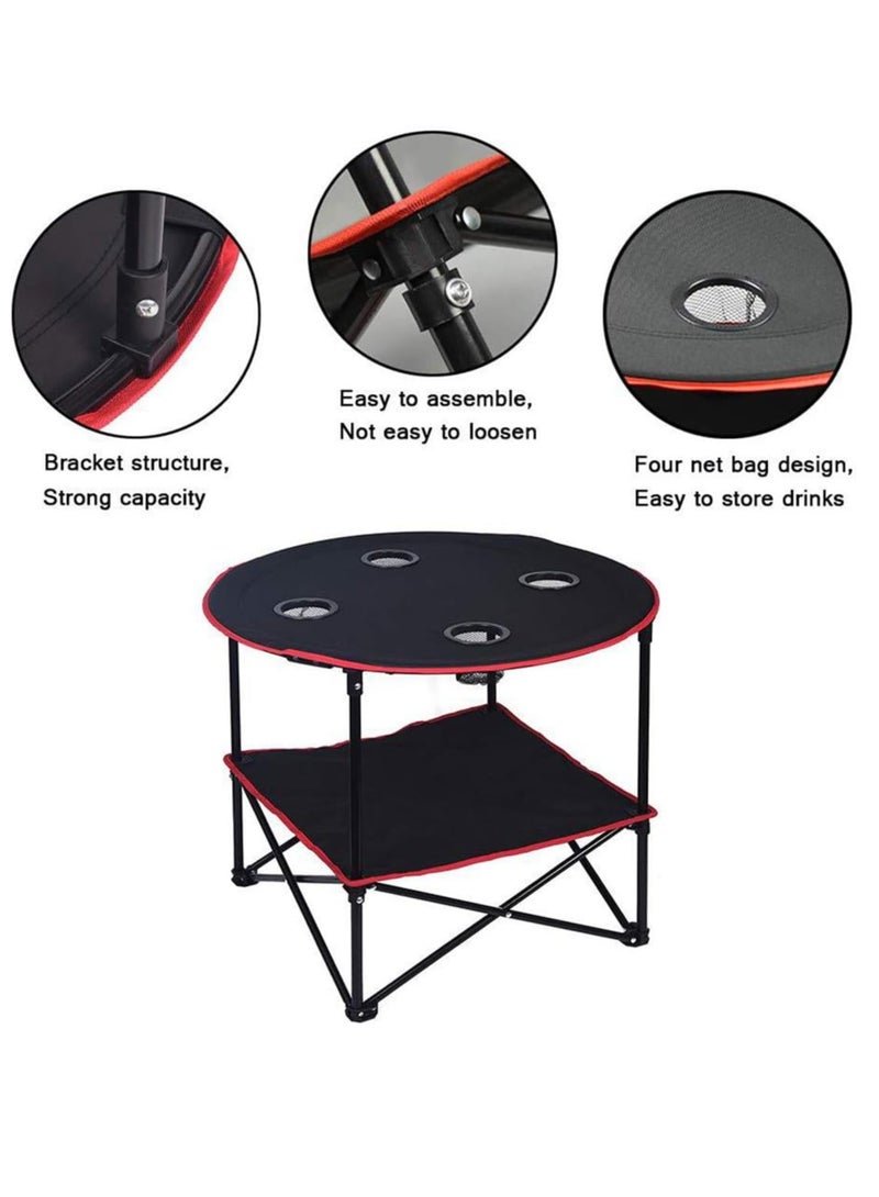 ECVV® Round Portable Camping Table(72.8×50.8×61.9cm) with Carrying Bag & 4 Cup Holders - Lightweight Folding Picnic Table for Camping, Hiking, Tailgating - Image 4