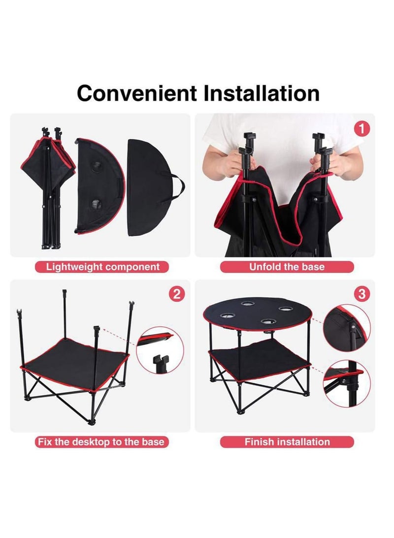 ECVV® Round Portable Camping Table(72.8×50.8×61.9cm) with Carrying Bag & 4 Cup Holders - Lightweight Folding Picnic Table for Camping, Hiking, Tailgating - Image 5