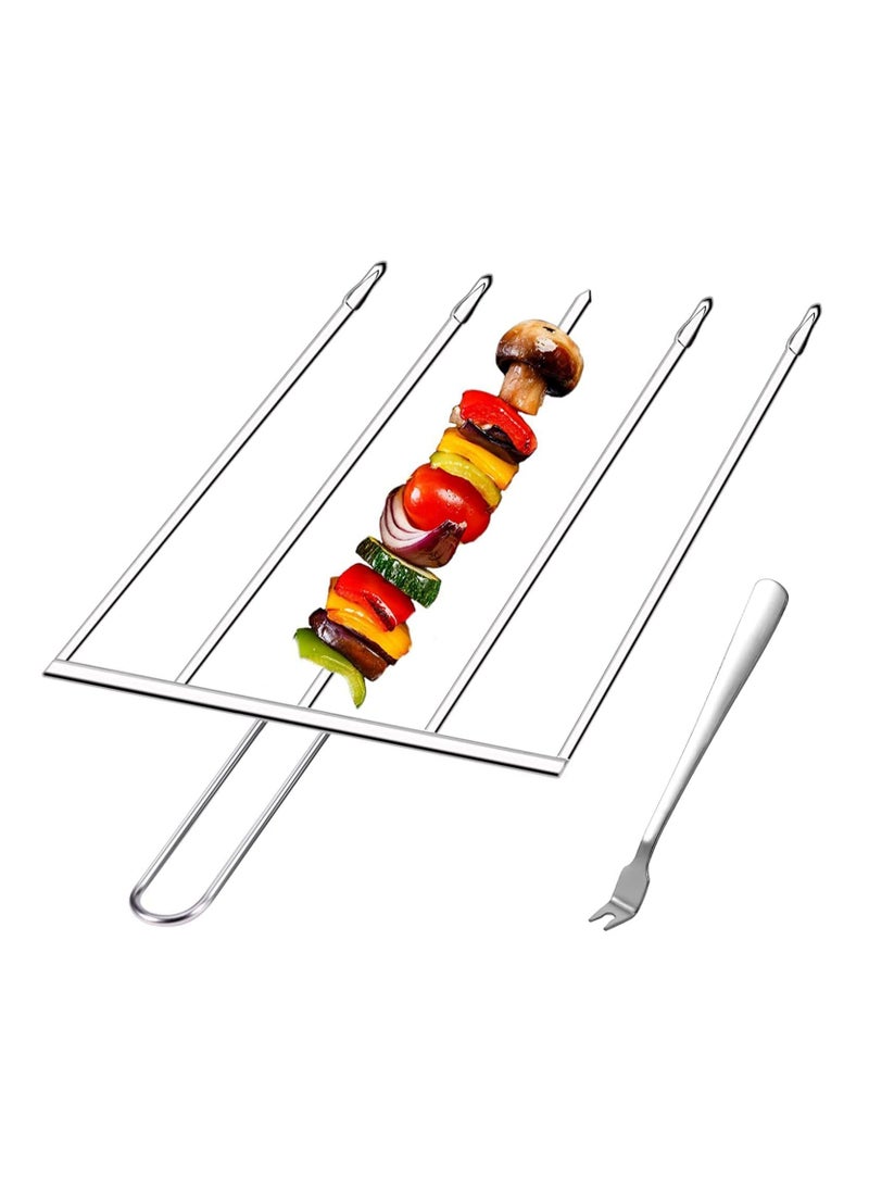 NIBEMINENT - 5 in 1 Kabob Skewers for Grilling with Slider Stainless Steel BBQ Metal Barbecue Kabobs Shish Kebab Grill Ideal Sticks Shrimp Veggie Meat Chicken - Image 1