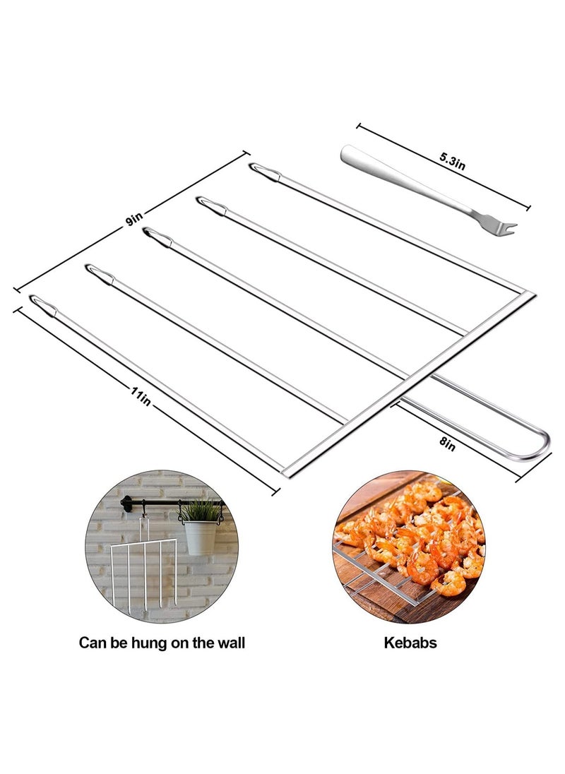 NIBEMINENT - 5 in 1 Kabob Skewers for Grilling with Slider Stainless Steel BBQ Metal Barbecue Kabobs Shish Kebab Grill Ideal Sticks Shrimp Veggie Meat Chicken - Image 1