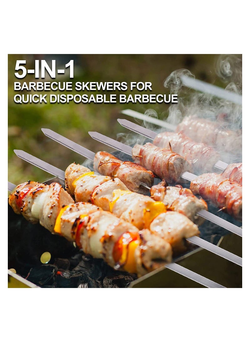 NIBEMINENT - 5 in 1 Kabob Skewers for Grilling with Slider Stainless Steel BBQ Metal Barbecue Kabobs Shish Kebab Grill Ideal Sticks Shrimp Veggie Meat Chicken - Image 1