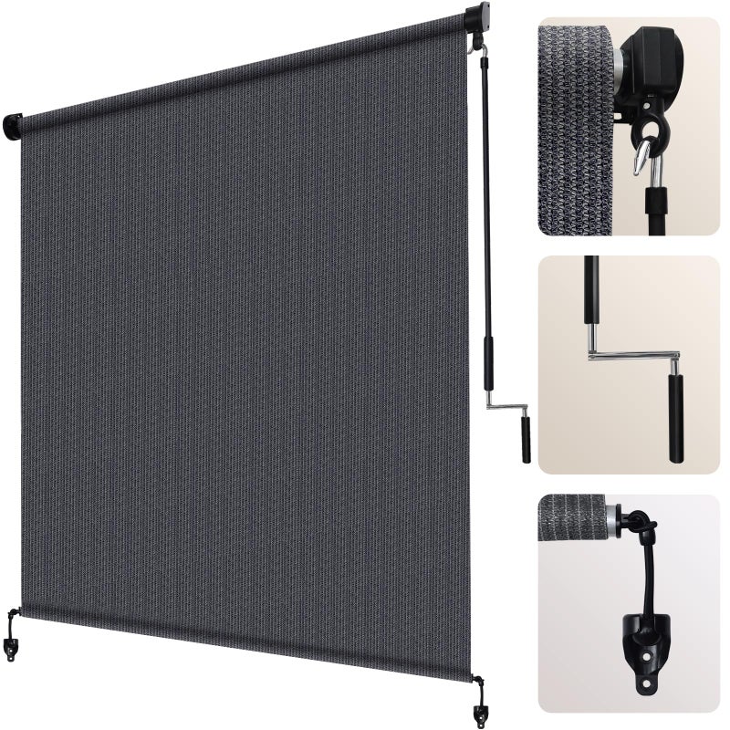 Artpuch Outdoor Roller Shade 8' W x 8' H, Blue Gray Exterior Cordless Patio Shades Roll Up Blinds with Spliced Pole Design, (2 Poles, One-Piece Fabric) - Image 1